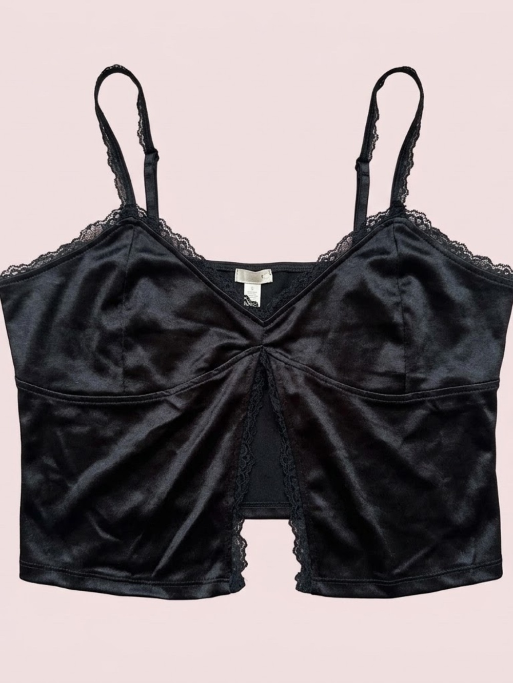 NWT Garage Black Lace-Trim Satin Cami Top